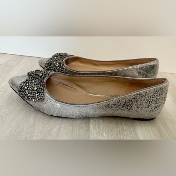 TORY BURCH silver jeweled bow tie leather pointy toe ballerina flats sz 9 - Picture 2 of 10